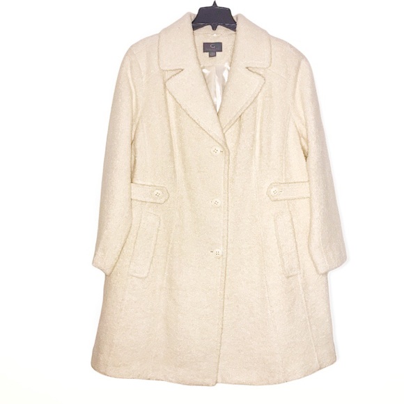 GALLERY bouclé wool blend coat!  Light cream And cream satin poly lining NEW - Picture 2 of 8